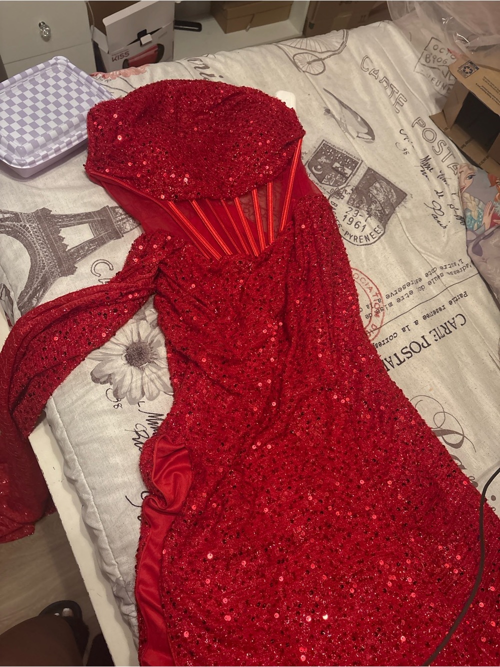 Red Sequin prom Dress - Elegant One-Shoulder Glam